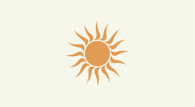 Stylized orange sun with wavy rays and center circle.