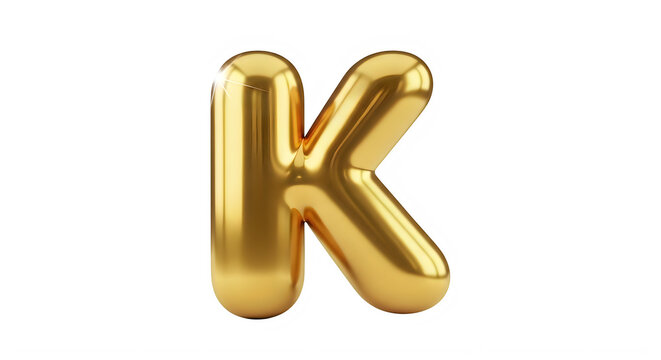 Golden shiny balloon letter K on white background transparent background