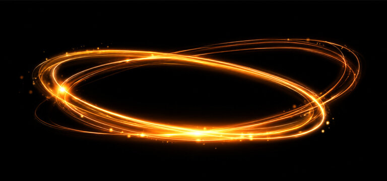 Golden Light Trail Ring PNG Overlay with Glowing Elliptical Orbit