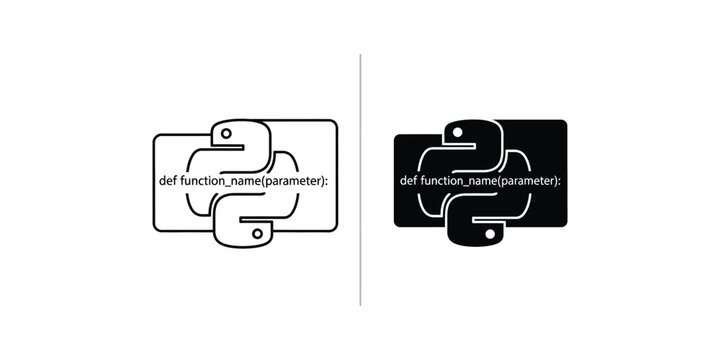 Python programming language logo with code snippet in light and dark modes on white background