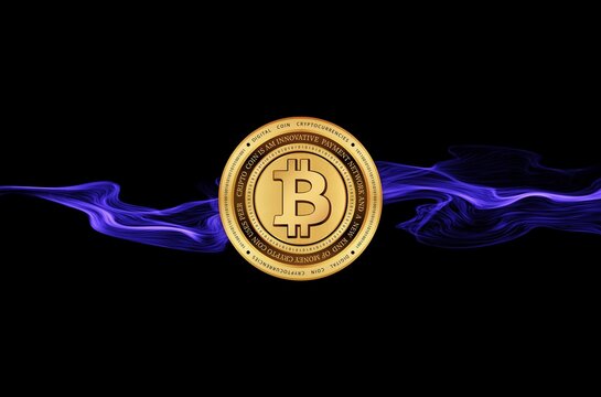 Bitcoin-BTC cryptocurrency logos drawings on digital background.
