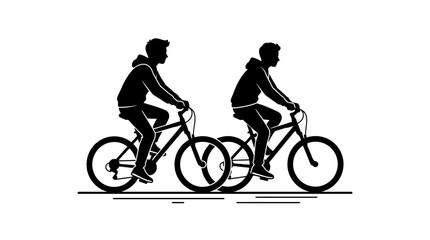 Obraz premium Black and white silhouette illustration of two people riding bicycles.