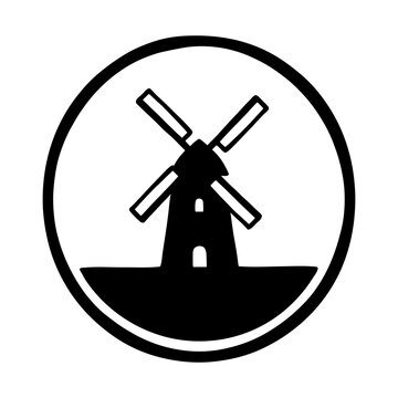 Black silhouette windmill farm icon as isolated object