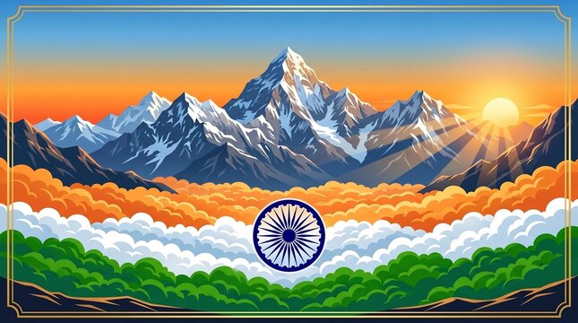 Tricolour Indian flag with Ashok wheel background illustration, 15th August Indian Happy Independence Day poster design
