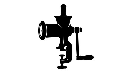Manual meat grinder silhouette against a white background © Design Hub