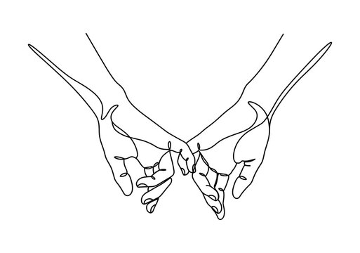 Single line continuous drawing of two hands reaching together as PNG cutout