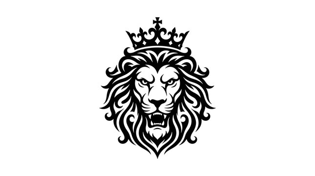 Vector illustration of a majestic lion head with a crown for heraldic logo design