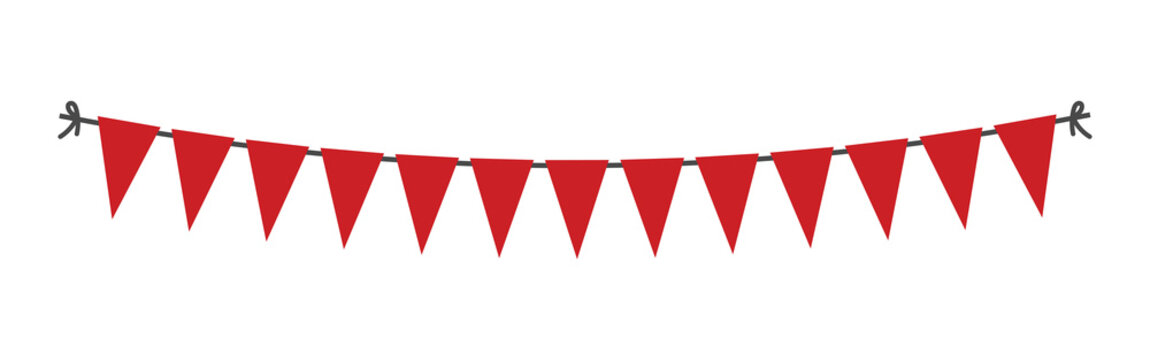 Red triangular bunting flag garland decoration as isolated object