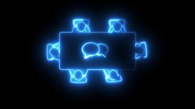 NEON Business Meeting Conference Icon Animation Business Meeting And Seminar, Business team meeting, discussion concept, analysis, content strategy. Presentation conference. 4K Video motion graphic .