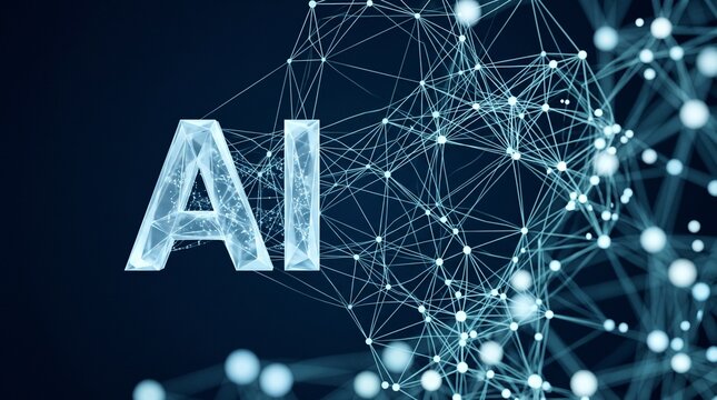 AI Artificial Intelligence Network Visualization on Dark Blue Background