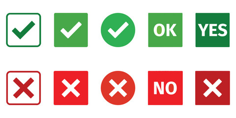 Green check mark and red cross icons set. Yes no approval and rejection symbols vector collection   © Nazmul