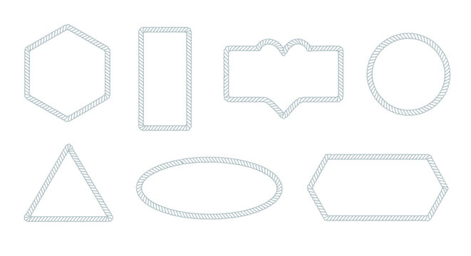 Minimalist geometric frame set, light grey outline border collection, simple thin line shapes for text boxes and labels, 7 vector elements