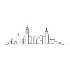 Fototapeta premium Minimalist continuous line art drawing of a modern city skyline.