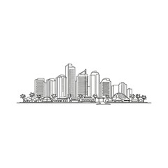 Obraz premium Minimalist continuous line art drawing of a modern city skyline.