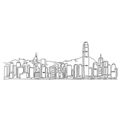 Obraz premium Minimalist black and white line art illustration of Hong Kong city skyline.