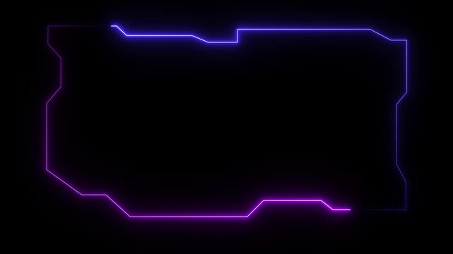 Neon purple digital hud frame overlay with glowing cyberpunk circuitry border for sci-fi ui