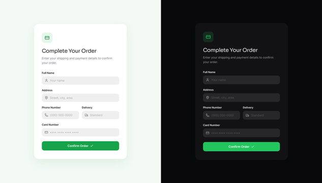 Modern Checkout Form UI Kit Editable Vector with Light and Dark Mode Payment Interface