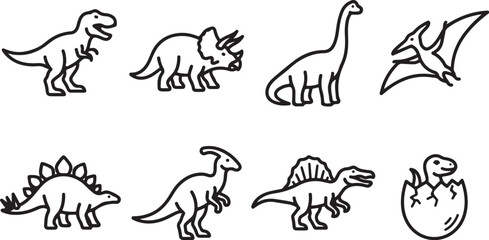 Eight cartoon dinosaurs and a hatching dinosaur illustration © Torikul