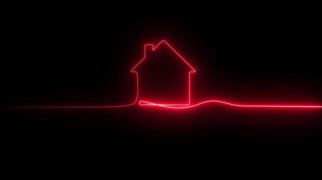 house building apartment property icon video animated.4k animation motion video. Neon line home icon. Neon line Cool linear animated home icon.