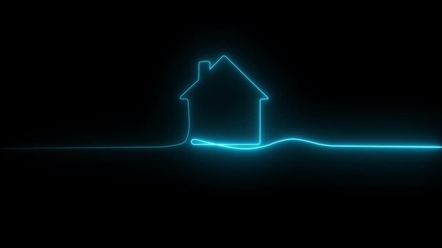 Home icon house sign glowing neon lights seamless loop. house building apartment property icon video animated.4k animation motion video.