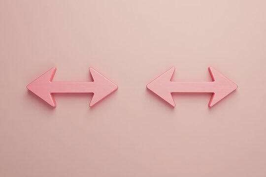 Two pink arrows pointing in opposite directions on a pink background with white space