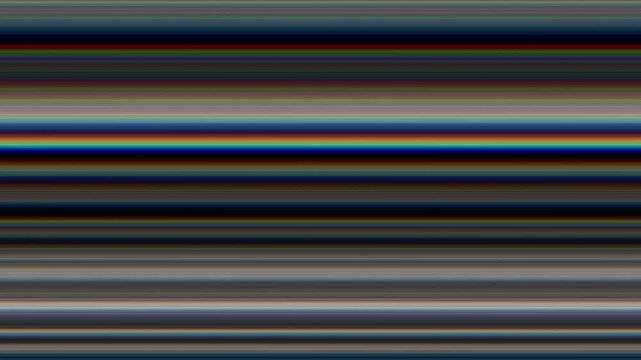 Digital screen glitch distortion effect with horizontal colorful scan lines in a dark motion video clip