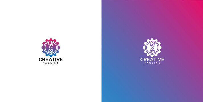 Creative gear logo representing innovation and technological advancement in a modern design with a gradient background