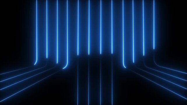 Straight neon lazer line color blue black background ,Abstract glowing rainbow color neon lines motion background. 