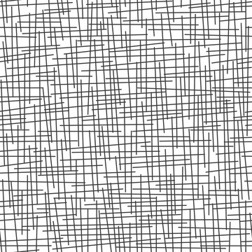 Seamless monochrome abstract crosshatch pattern with vertical and horizontal lines. Black and white digital matrix noise, plaid grid texture, or burlap fabric effect vector background