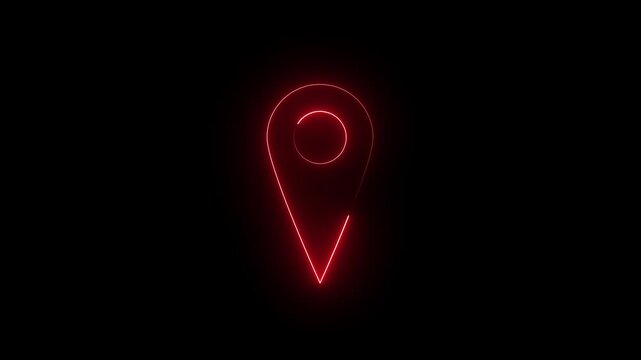 Neon glowing location icon on a black background.red neon glowing location marker for navigation concept. Glowing green neon location pin icon for digital concepts.