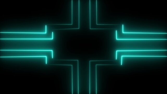 Abstract neon line icon animation, glowing line, Light effect, glowing neon line,  Seamless loop animation of glowing neon lines streaming across on black background.