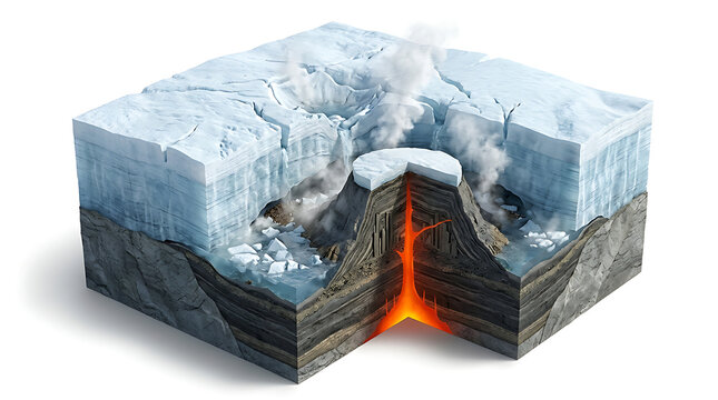 Isolated Cross Section Showing An Active Subglacial Volcano Under The Ice Sheet
