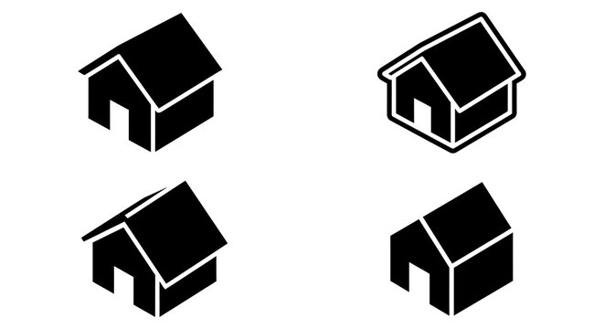 Isometric house silhouettes on a white background simple graphic design