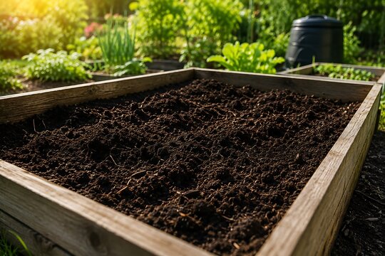 Prepared garden bed with rich soil ready for planting in spring