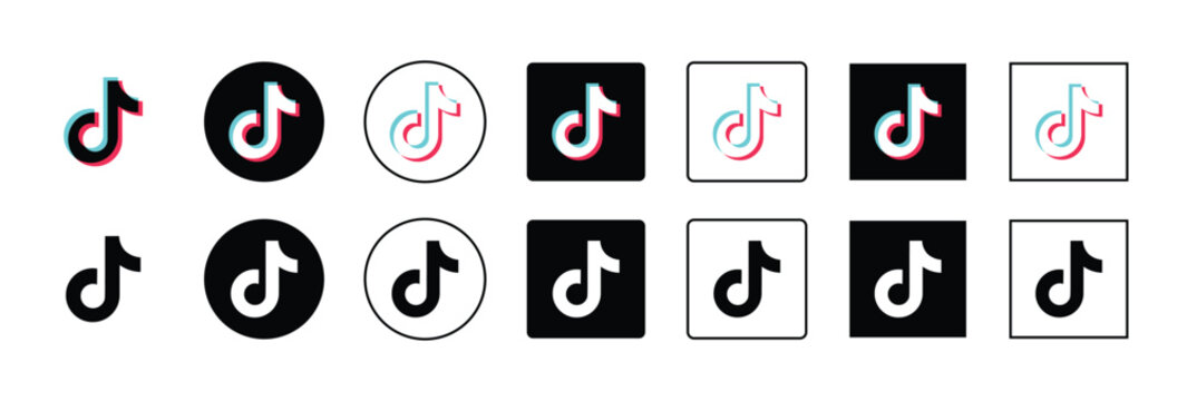 Vector illustration of social media app logos with musical note symbols