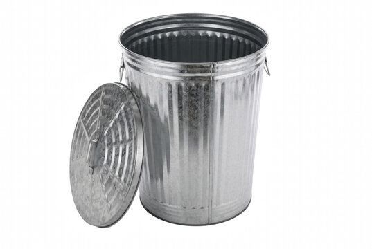 Galvanized Metal Trash Can with Open Lid