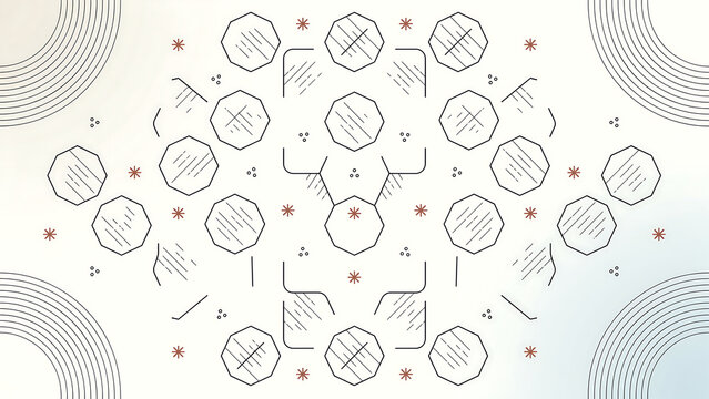Geometric pattern with octagons and concentric circles isolated on a transparent background