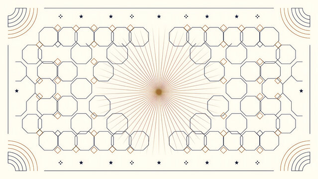 Geometric pattern with octagons and sunburst lines isolated on a transparent background
