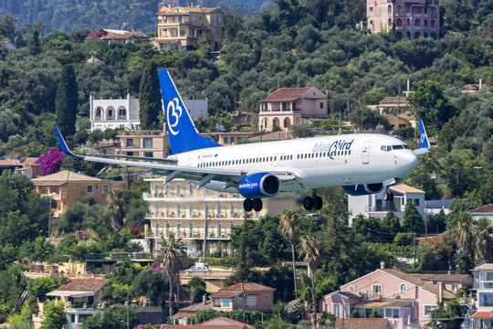 Bluebird Airways Boeing 737-800 airplane at Corfu airport in Greece