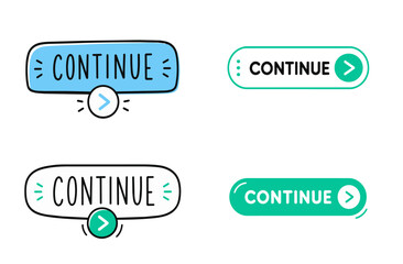 Fototapeta premium Continue Button Collection, Next Arrow Navigation UI Kit, Call To Action Typography Stickers, Modern Web App Interface Vector Set, Transparent Background