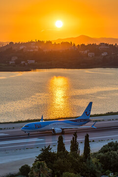 TUI Belgium Boeing 737 MAX 8 airplane at Corfu airport in Greece