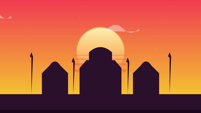 Retro Sun and Palace Indian Wedding Invitation Graphic