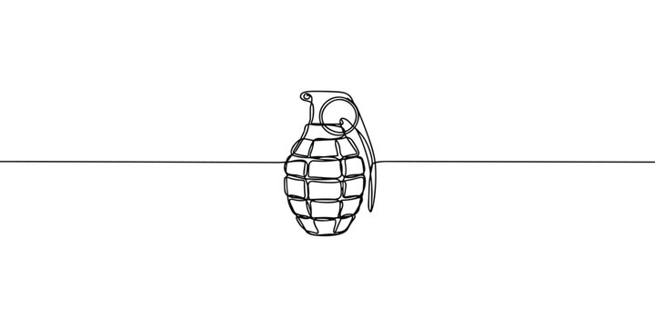 Continuous line drawing of a hand grenade on white background