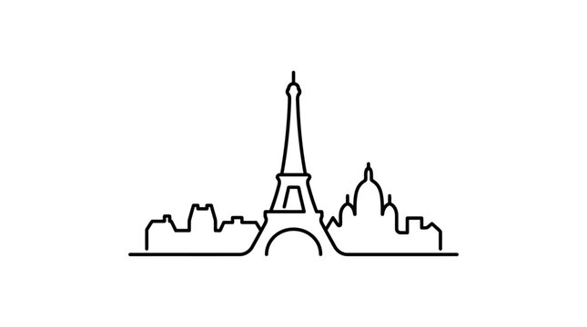 Minimalist continuous line art of the Paris city skyline featuring the Eiffel Tower.