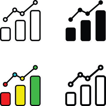 Rising business progress bar charts and line graphs for financial data visualization set