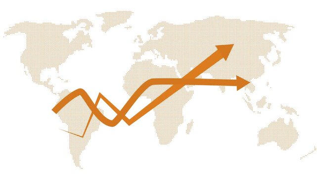 Global upward trend arrows over world map