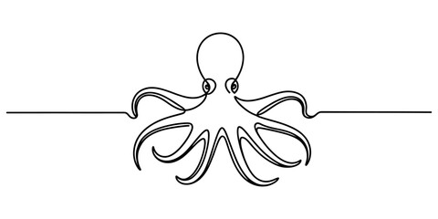 Continuous single line drawing of an octopus floating in the sea © S Arts & Culture