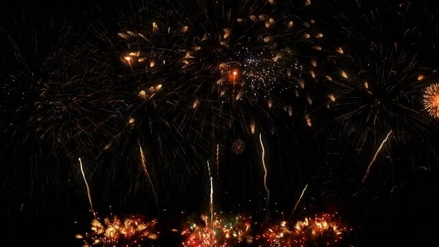 Colorful night sky fireworks display for festive, Wonderful Fireworks illumination at Night Sky. Festival and Celebration Concept.