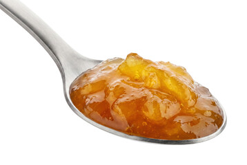Fototapeta premium Spoonful of chunky fruit marmalade on a silver spoon
