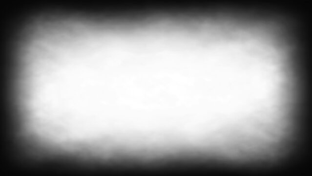 Empty retro vintage black and white cinematic film frame overlay with vignette smoke fog blank rectangle border in 16:9 size format isolated on transparent png for distressed grunge video editing